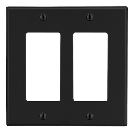 Hubbell Wiring Device-Kellems Wallplate, Mid-Size 2-Gang, 2) Decorator, Black PJ262BK